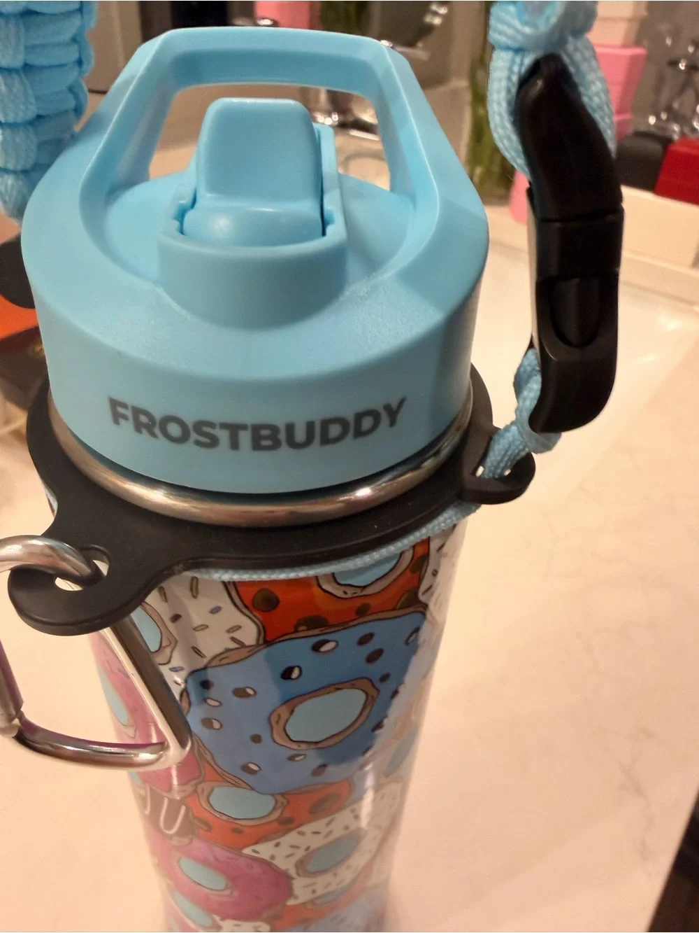 FrostBuddy Kids Donut Print Insulated Bottle - Blue & Pink